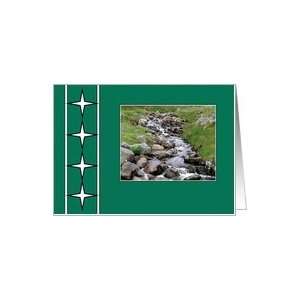  Blank Note Card   Mountain Stream, Green Frame Card 