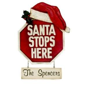    Santa Stops Here, Personalized Christmas Sign: Home & Kitchen