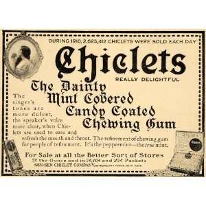  1911 Ad Sen Sen Chiclet Co. Chiclets Chewing Gum Box 