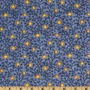   Folk Art Star Branches Blue Fabric By The Yard: Arts, Crafts & Sewing
