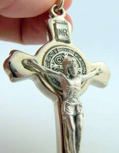 Saint St Benedict Crucifix Silver P Rope Necklace Cross  