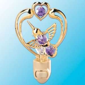   Gold Hummingbird in Heart Night Light   Purple Swarovski Crystal: Baby