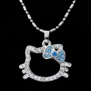  Hello Kitty Small White & Blue Crystal Pendant Necklace 