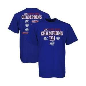 Reebok New York Giants Royal Blue Three Time Superbowl Champions T 
