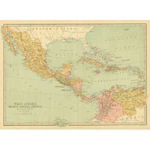   1873 Antique Map of Central America & the West Indies: Office Products