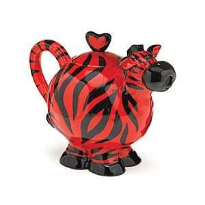  Whimsical Passion Zebra Teapot with Red Heart Picked Lid 