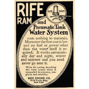  1912 Ad Rife Engine Ram Pneumatic Tank Water System NY 