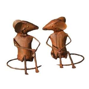 Ancient Graffiti Flamed Copper Boy and Girl Country Mice Outdoor Decor 
