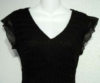 Charlotte Russe Black Lacy Lined Cap Sleeve Full Length Dress Size 