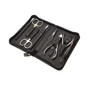 Stainless Steel 8 piece Matte Finish Manicure Set in Nappa 