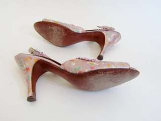 Vintage 40s 50s Dress Shoes Designer Peep Toe Slingback Heels HENRI 