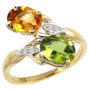 10k Gold ( 8x6 mm ) Double Stone Engagement Citrine & Peridot Ring w 