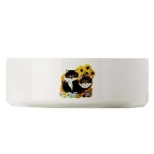  Large Dog Cat Food Water Bowl Kittens with Sunflowers 
