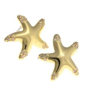  Small Gold Plated Crystal Star Fish Stud Earrings Fashion 