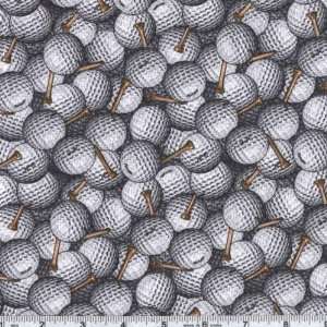 45 Wide Sports Fan Golf Balls And Tees Grey Fabric By 