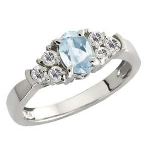   Oval Sky Blue Aquamarine and White Topaz Sterling Silver Ring Jewelry