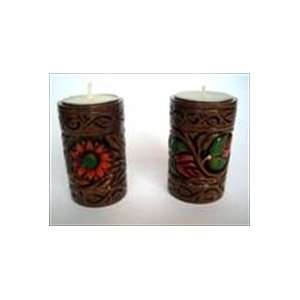  Wooden Handcrafted Tea Light Holder With Flowers Kitchen 