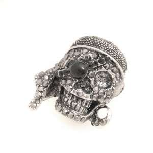    Tarnished Silver Pirate Skull Head Adjustable Ring 
