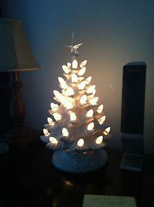   inch lighted handmaid ceramic Christmas tree   white with clear lights
