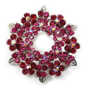  Magenta Crystal Wreath Brooch (Silver Tone Metal): Jewelry