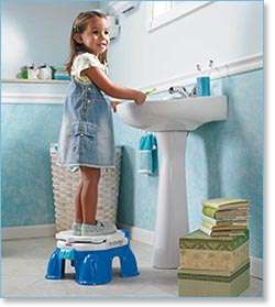 doubles as a step stool for children to use as they brush their teeth 