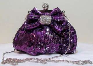 Purple Sequin & Crystal Evening Bag Clutch Handbag Purse Prom Wedding 