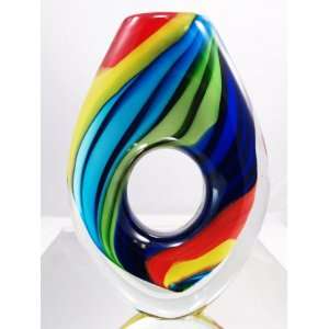  Murano Glass Vase Mouth Blown Art Rainbow Contemporary 