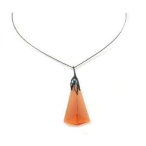Pyramid Shape Orange Pendant, Black Base Metal 15 Wire