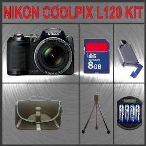  Nikon Coolpix L120 Digital Camera (Black) + Huge 