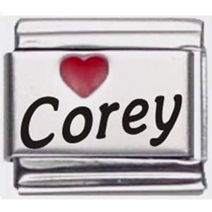 Corey Red Heart Laser Name Italian Charm Link