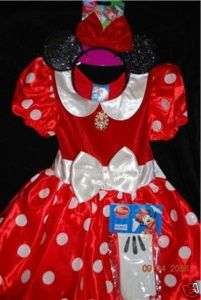 Disney Store Minnie Mouse Costume RED Dress Ears Gloves  