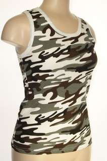 ARMY CAMOUFLAGE RIBBED COTTON CAMISOLE TANK TOP sz S 2X  
