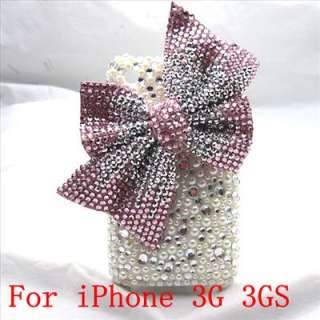Bling pearl back bow case cover for iphone 3G 3GS  