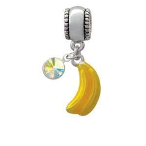   Enamel Bananas European Charm Bead Hanger with AB Swarovski Crysta