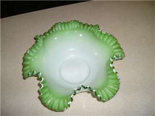 Fenton Double Crimped Lime and Silver Crest Bowl 11  