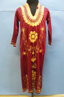   Morocco MOROCCAN Gold Burgundy GIRL Galabiya Abaya Dress NEW  