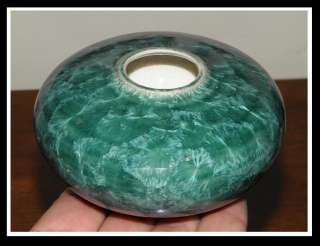 Unusual Signed Studio Pottery Vase w Green Crystalline  