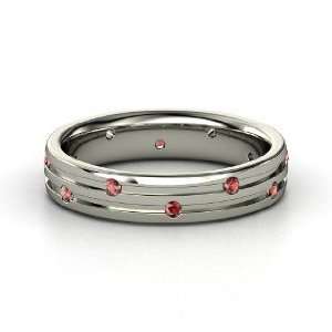  Slalom Band, 14K White Gold Ring with Red Garnet Jewelry