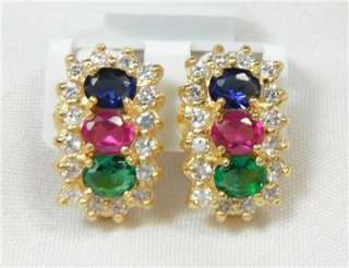 GOLD 18K 14K, GF RUBY EMERALD SAPPHIRE BLUE MIXED 3 COLORS STONES 