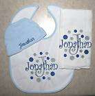 PERSONALIZED BABY BIB BURP CLOTH HAT EMBROIDERED MONKEY items in Five 