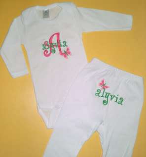 Personalized BUTTERFLY Monogram ONESIE Shirt PANTS SET  