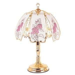  23.5h Glass Pink Camelia Flowers Theme Gold Brushed Base 