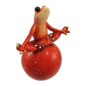  Meditating Red Tree Frog Balancing On Ball Statue Yoga 