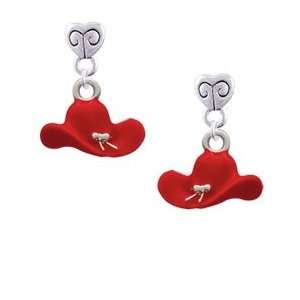  Red Cowboy Hat Mini Heart Charm Earrings Jewelry