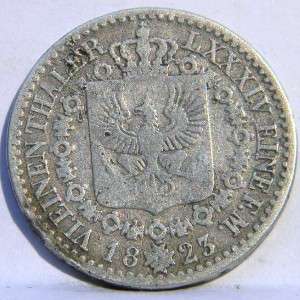 PRUSSIA, German States Wilhelm III 1823 A silver 1/6 Thaler; VF 