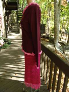 SLEEPING ON SNOW SWEATER TO THE MAX SKIRT pink wine maroon FRINGE suit 