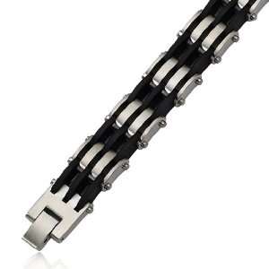  Stainless Steel Black Rubber Bracelet: Jewelry