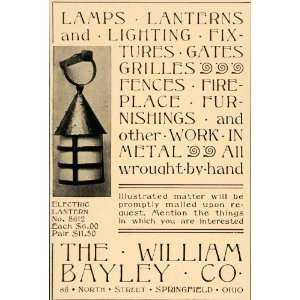  1905 Ad William Bayley Company Electric Lantern Fixture 