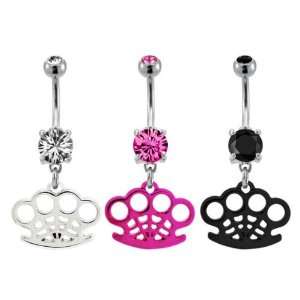   Set with Pink Spiderweb Brass Knuckles Belly Ring   Sold Individually