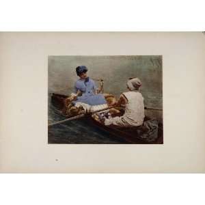   Victorian Woman Boat Beers Print   Original Lithograph